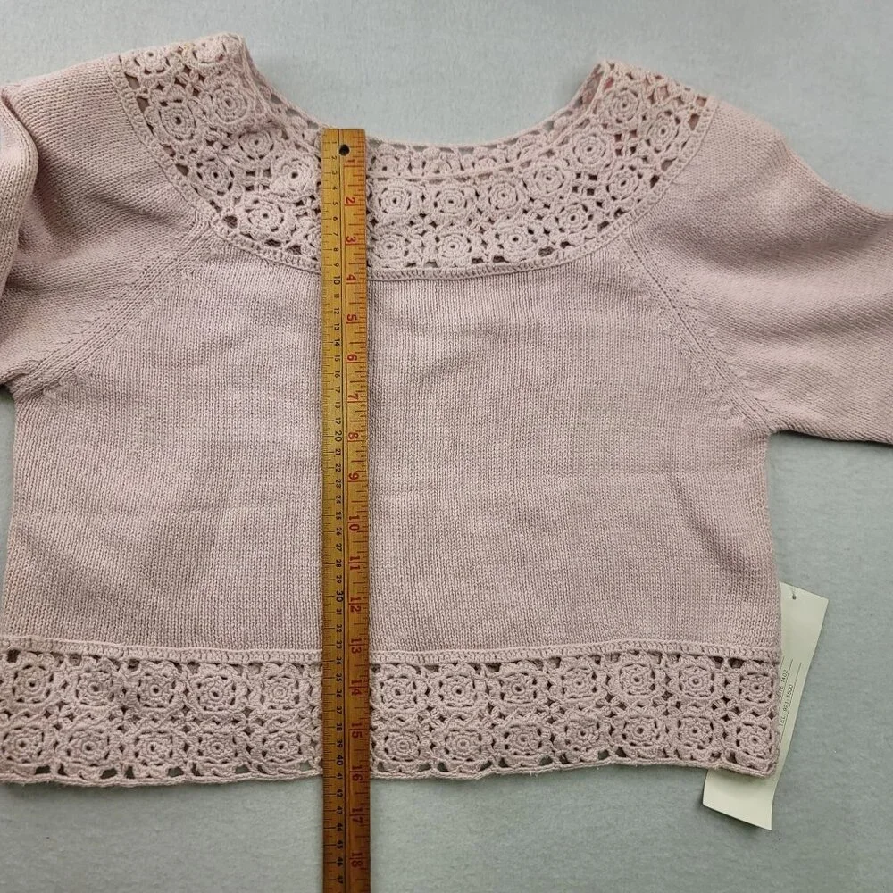 Vintage Margules Crochet Crop Top M Pink Retro Boho Romantic Cottagecore Dainty - Picture 9 of 12